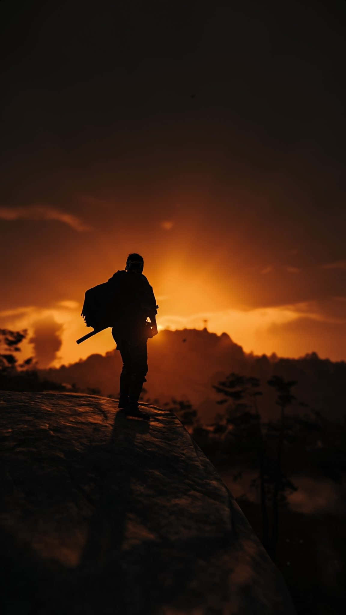 Ghost of Tsushima, iPhone, fiery orange sunset sky, Full HD Phone Wallpaper