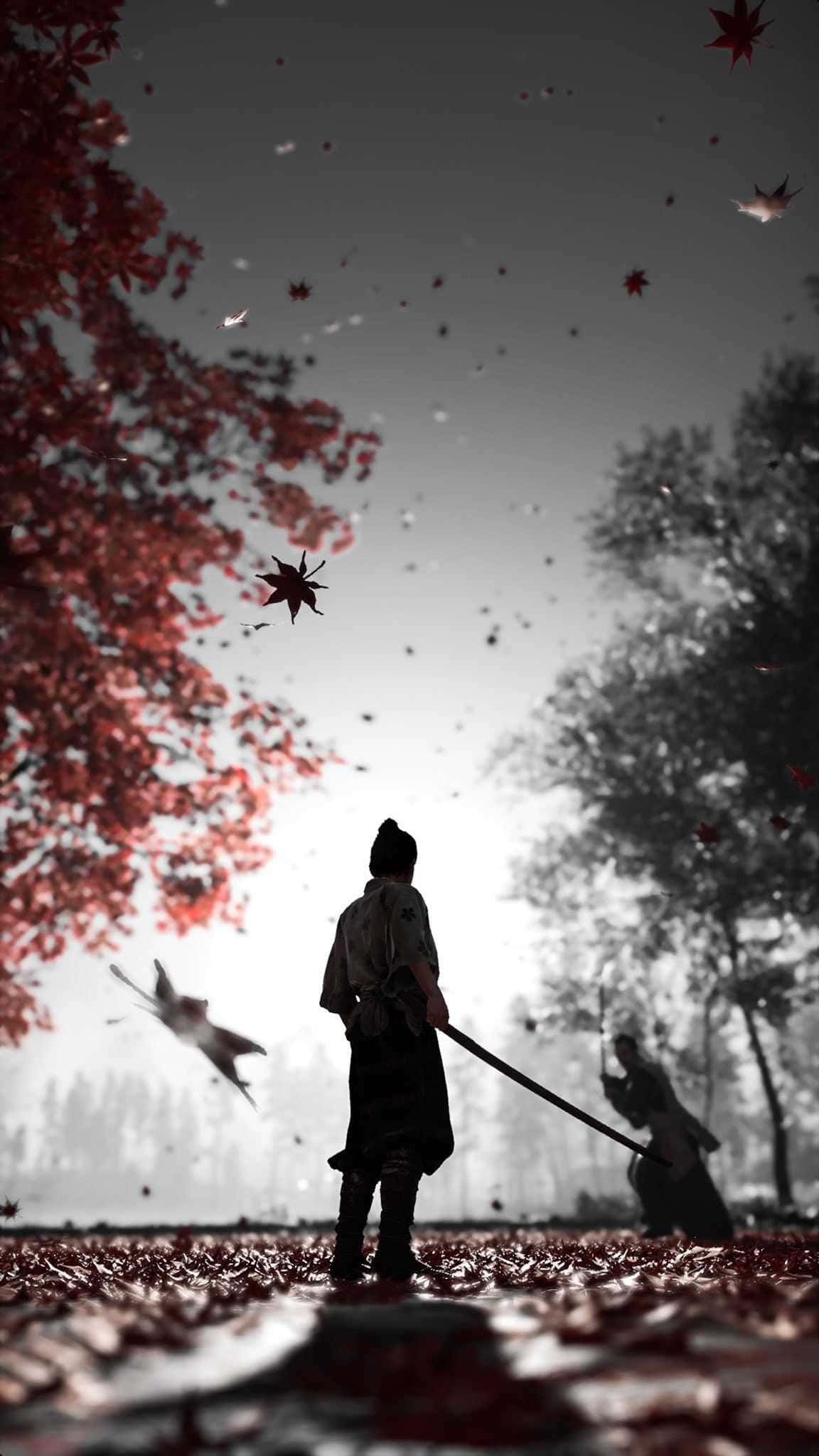 Ghost Of Tsushima, samurai, monochrome forest, Full HD Phone Wallpaper