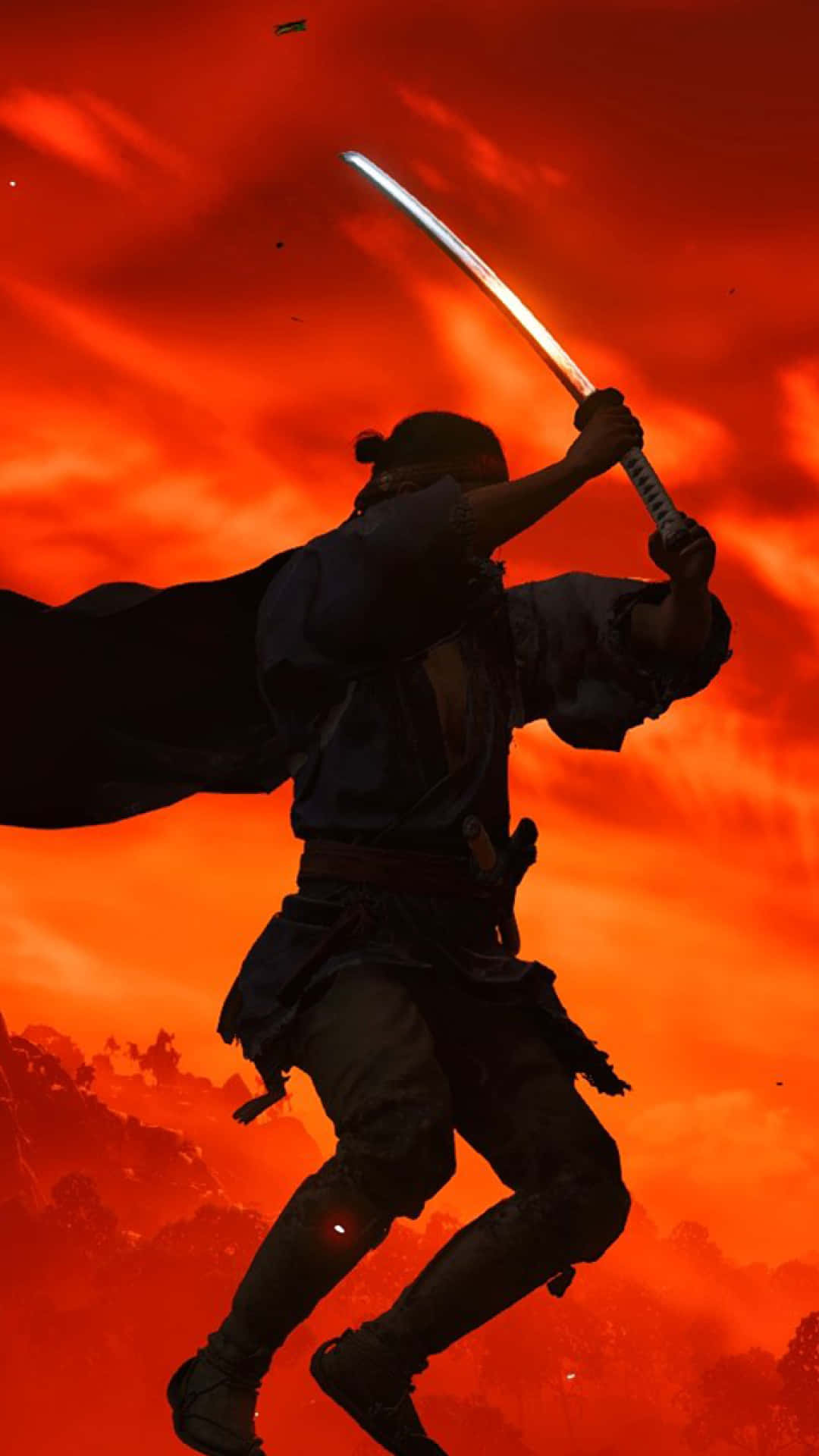 Ghost of Tsushima, iPhone, fiery orange sky, Full HD Phone Wallpaper