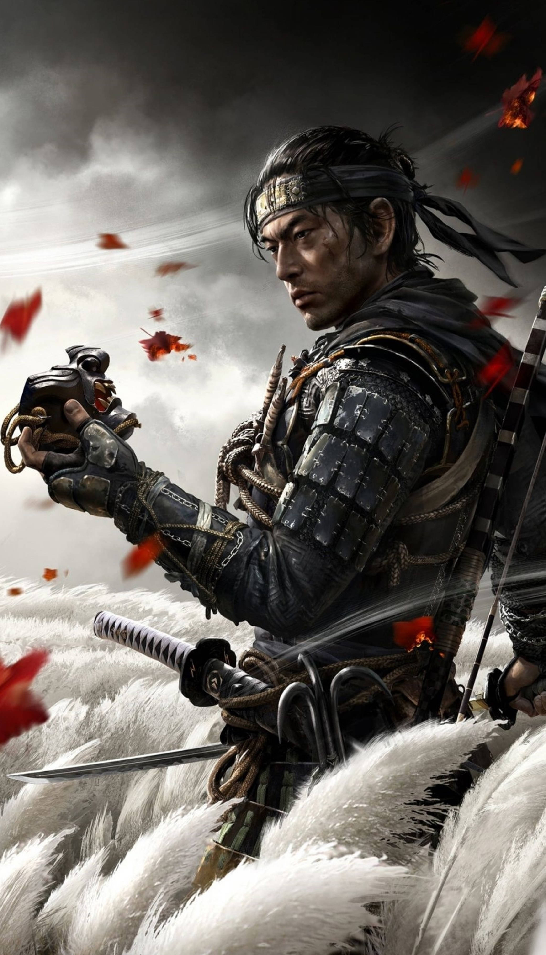 Ghost Of Tsushima, samurai warrior, dark armor, 4K Phone Wallpaper