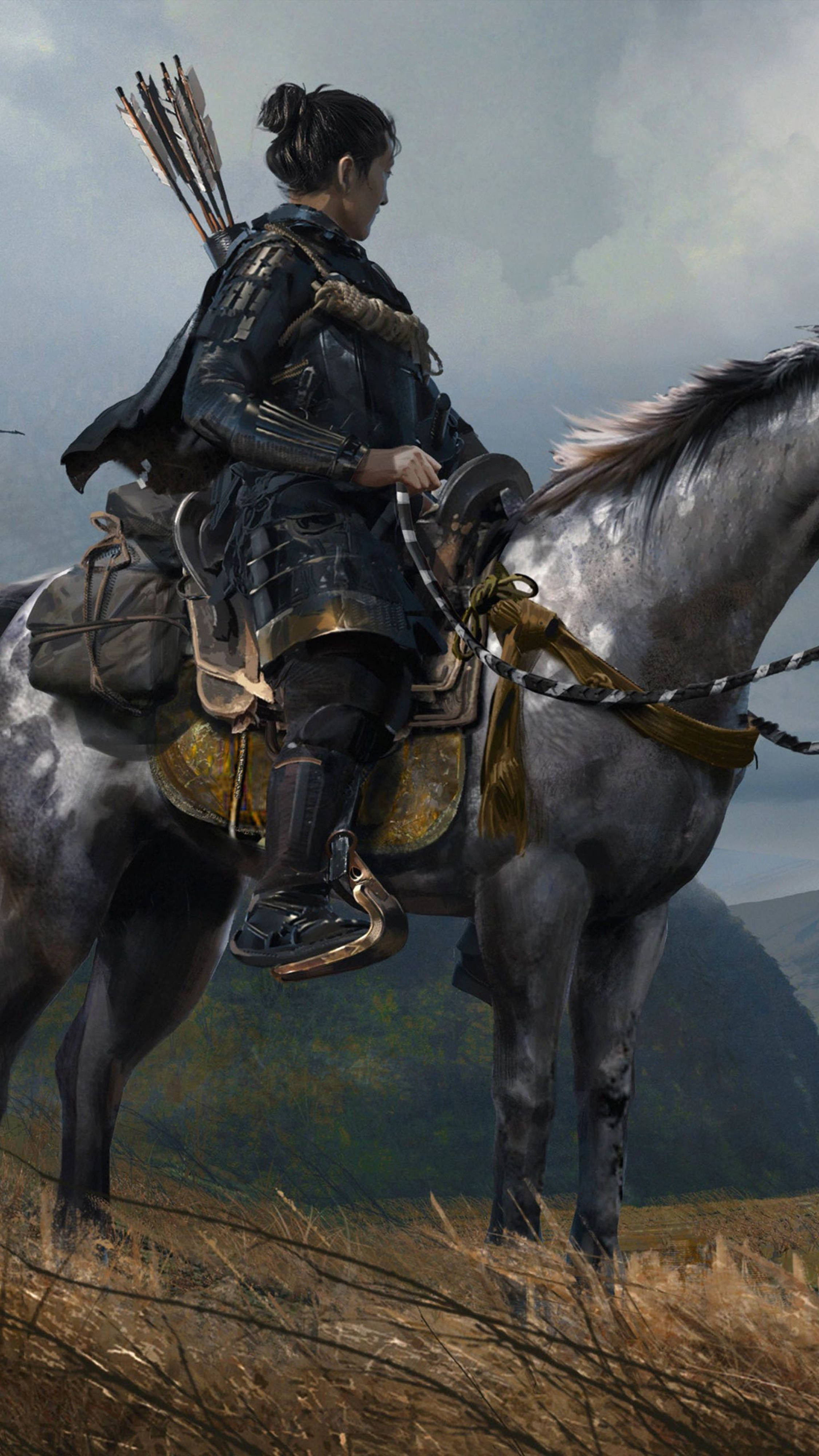 Ghost Of Tsushima, warrior, dark armor, 4K Phone Wallpaper
