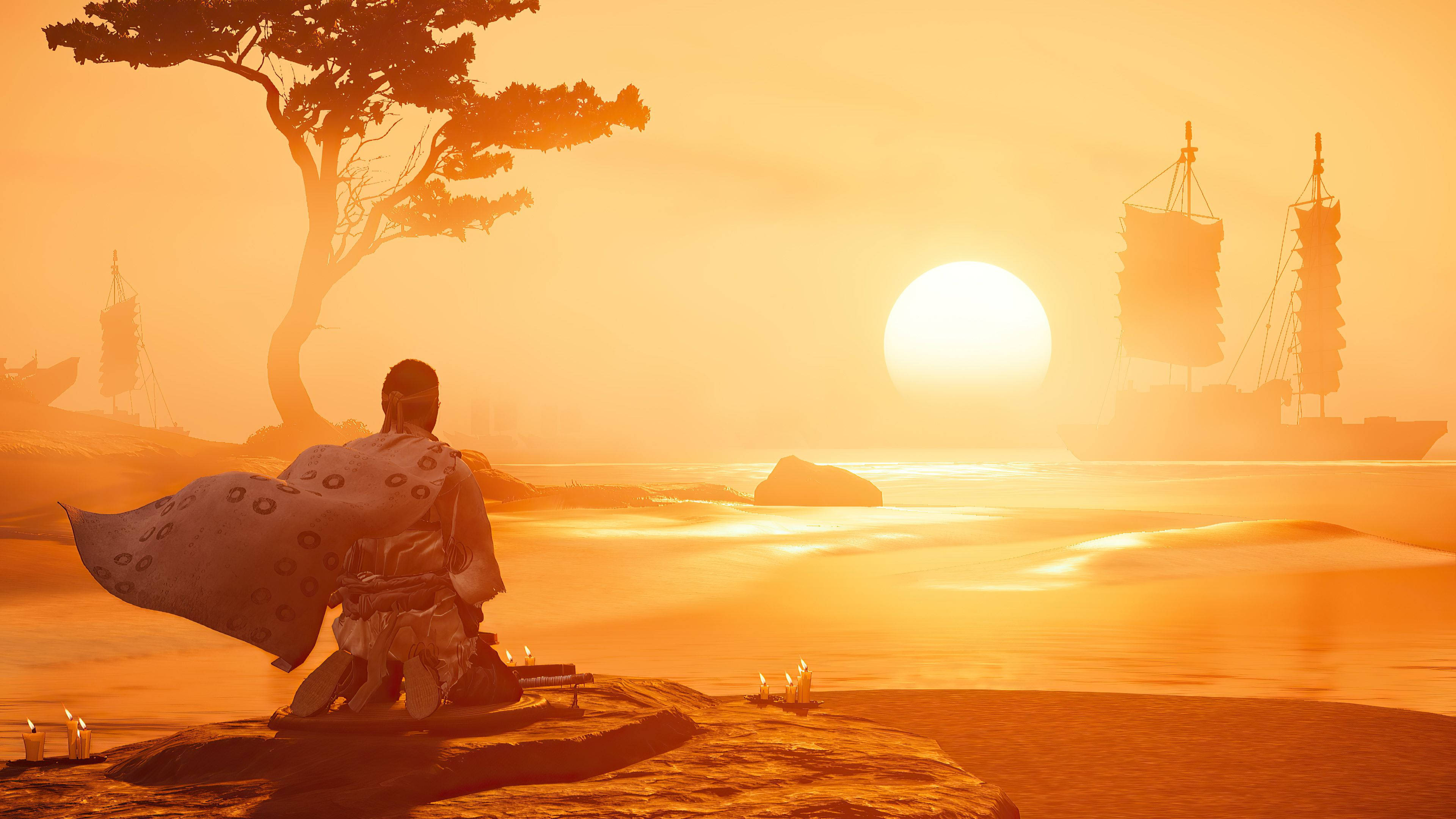Ghost Of Tsushima, beach, sunset, 4K Desktop Wallpaper