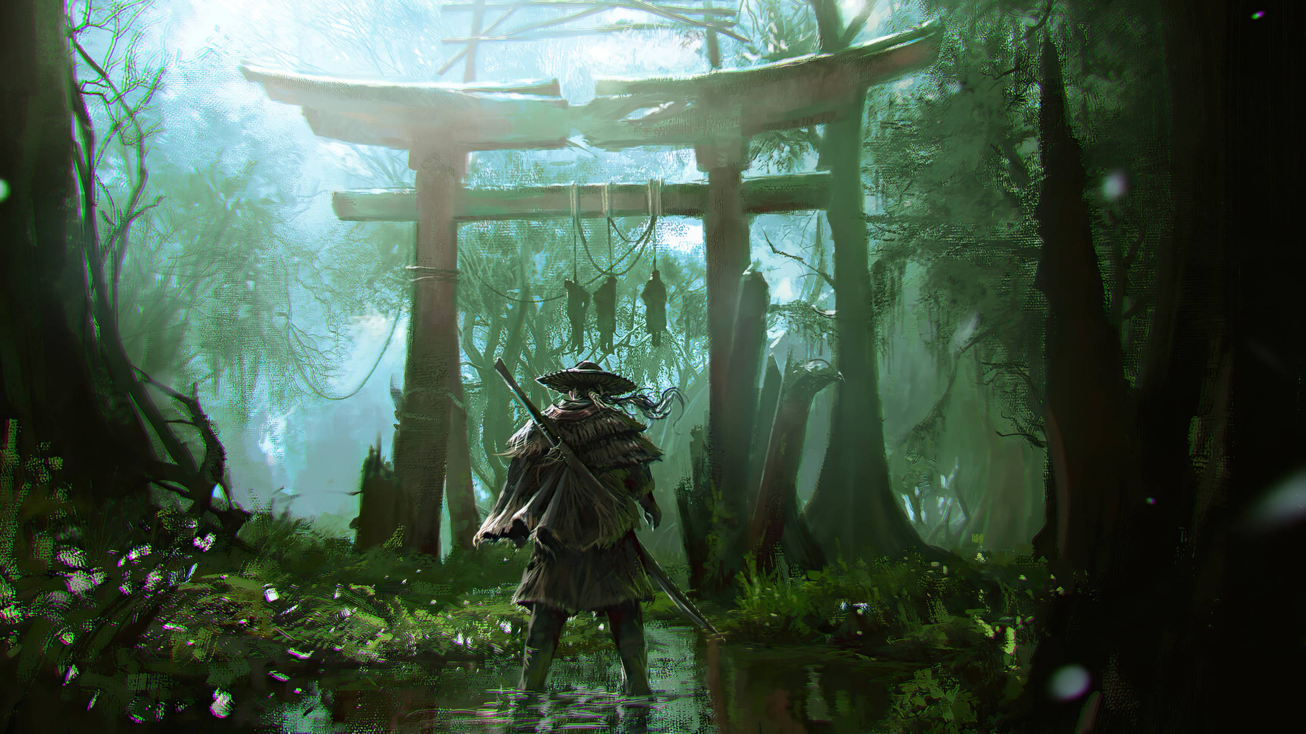 Ghost Of Tsushima, torii gate, mossy torii gate, 2K Desktop Wallpaper