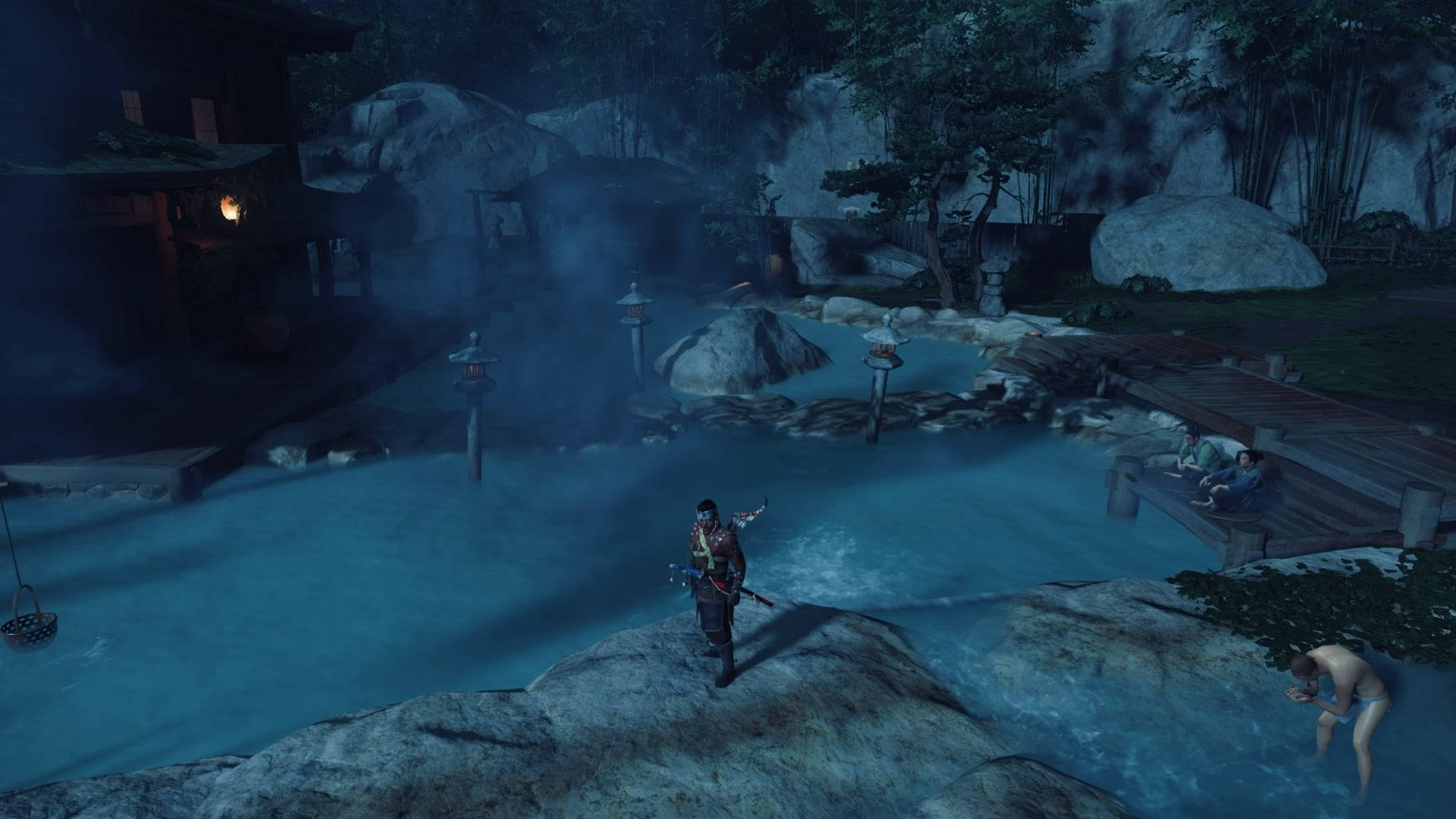 Ghost Of Tsushima, onsen, night time, Full HD Desktop Wallpaper