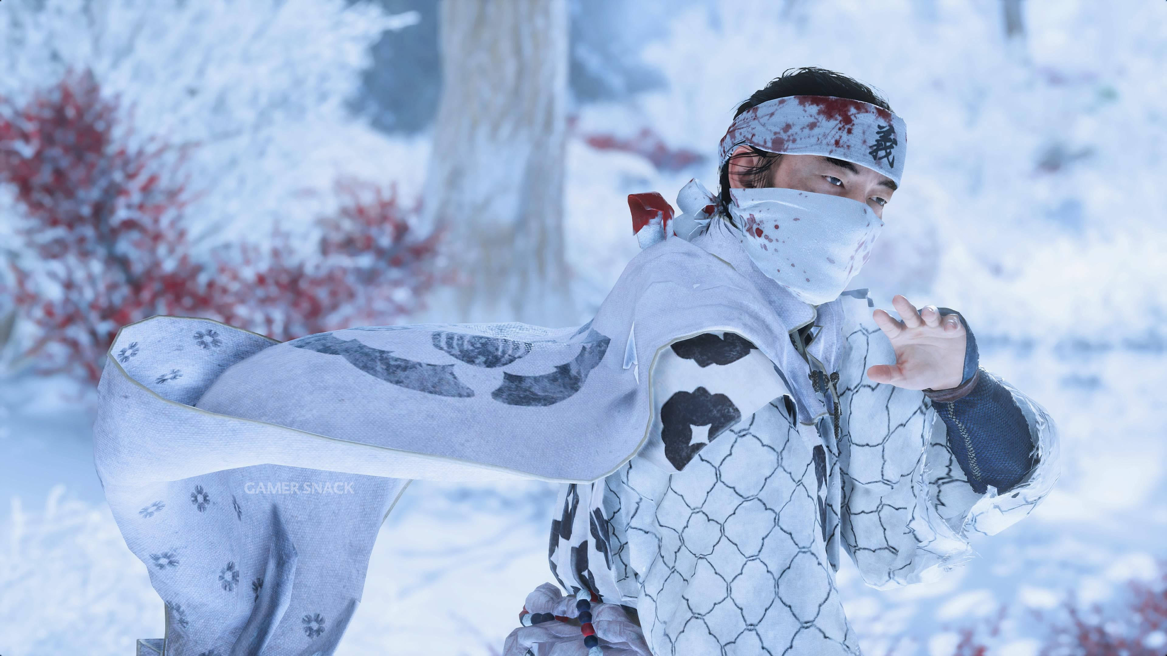 Ghost Of Tsushima, samurai warrior, snow-covered forest, 4K Desktop Wallpaper