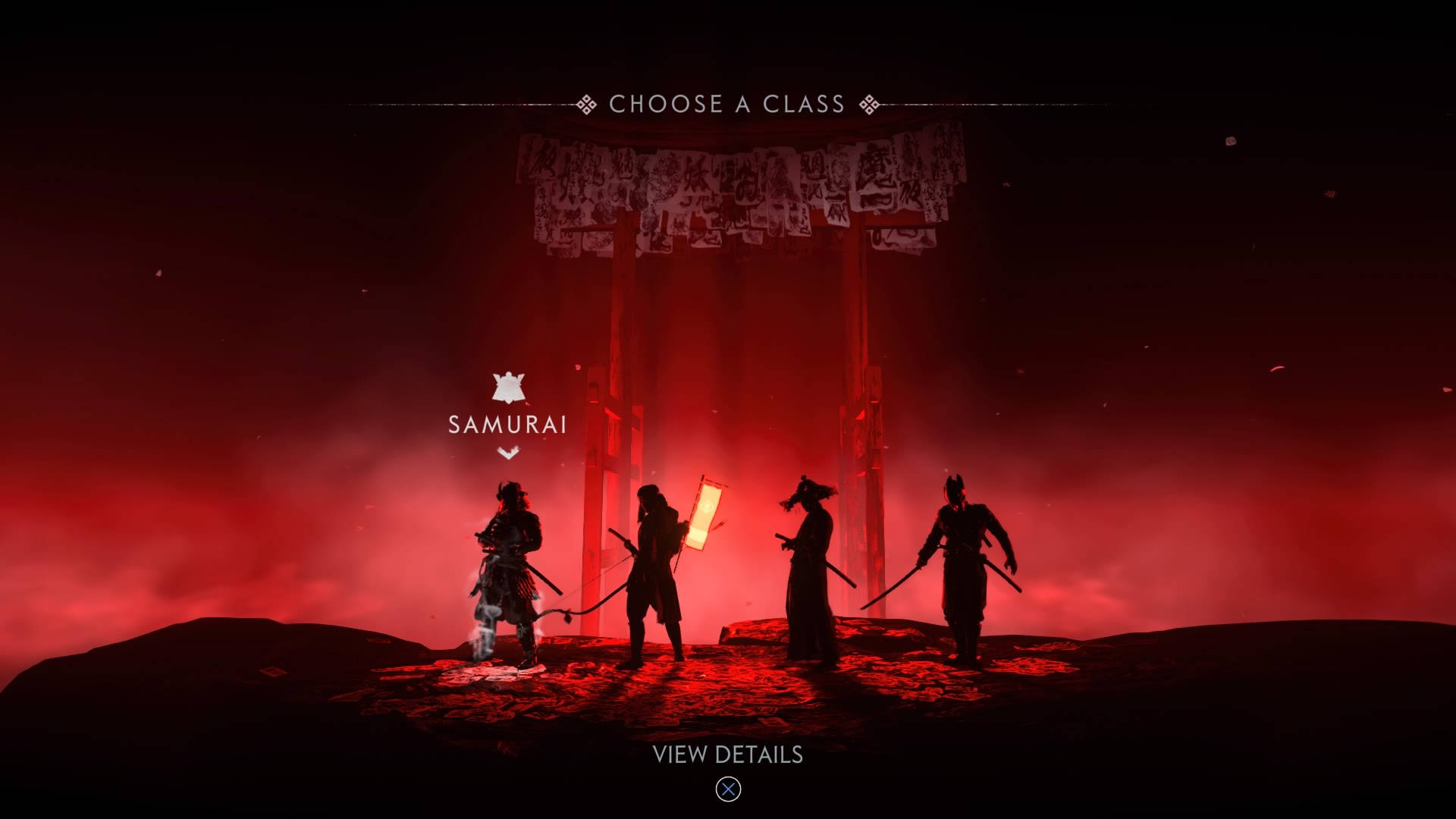 Ghost Of Tsushima, samurai silhouettes, glowing red torii gate, Full HD Desktop Wallpaper