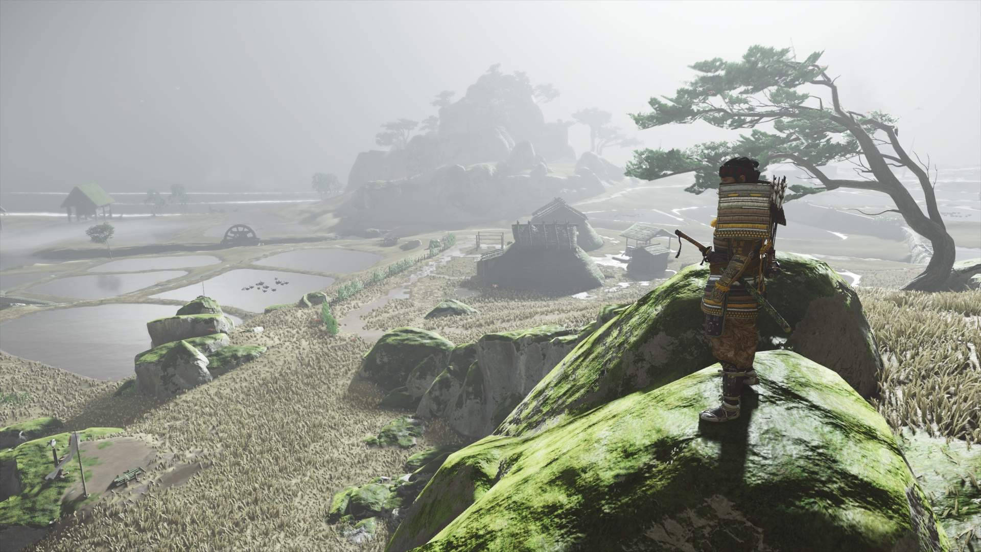 Ghost Of Tsushima, village, mossy rock, Full HD Desktop Wallpaper