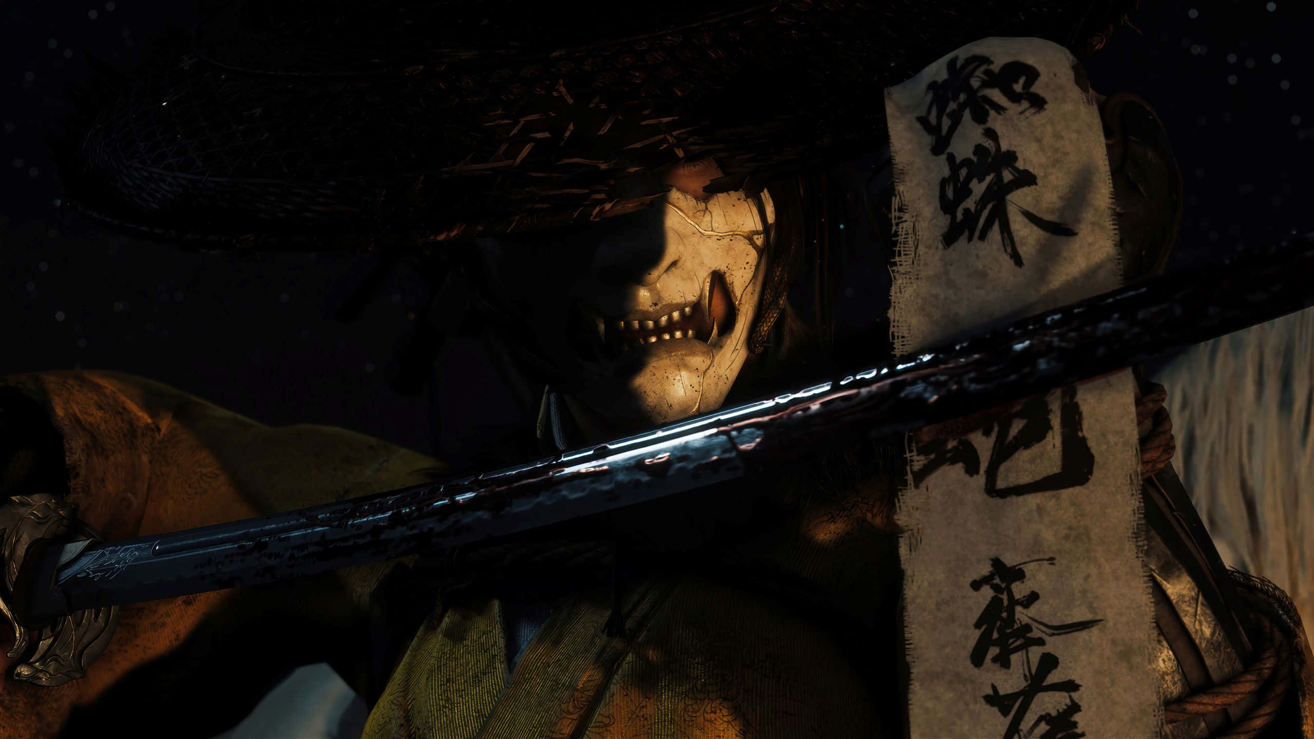 Ghost Of Yotei, masked samurai, katana, 2K Desktop Wallpaper