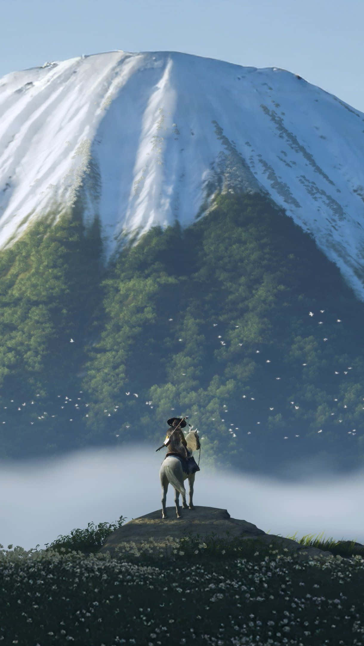 Ghost Of Yotei, mountain view, white horse, Full HD Phone Wallpaper