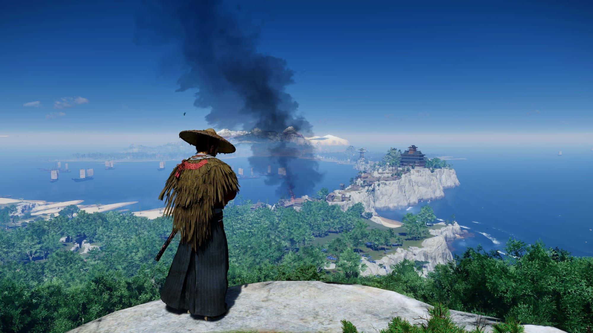 Ghost Of Yotei, scenic overlook, cliff, Full HD Desktop Wallpaper