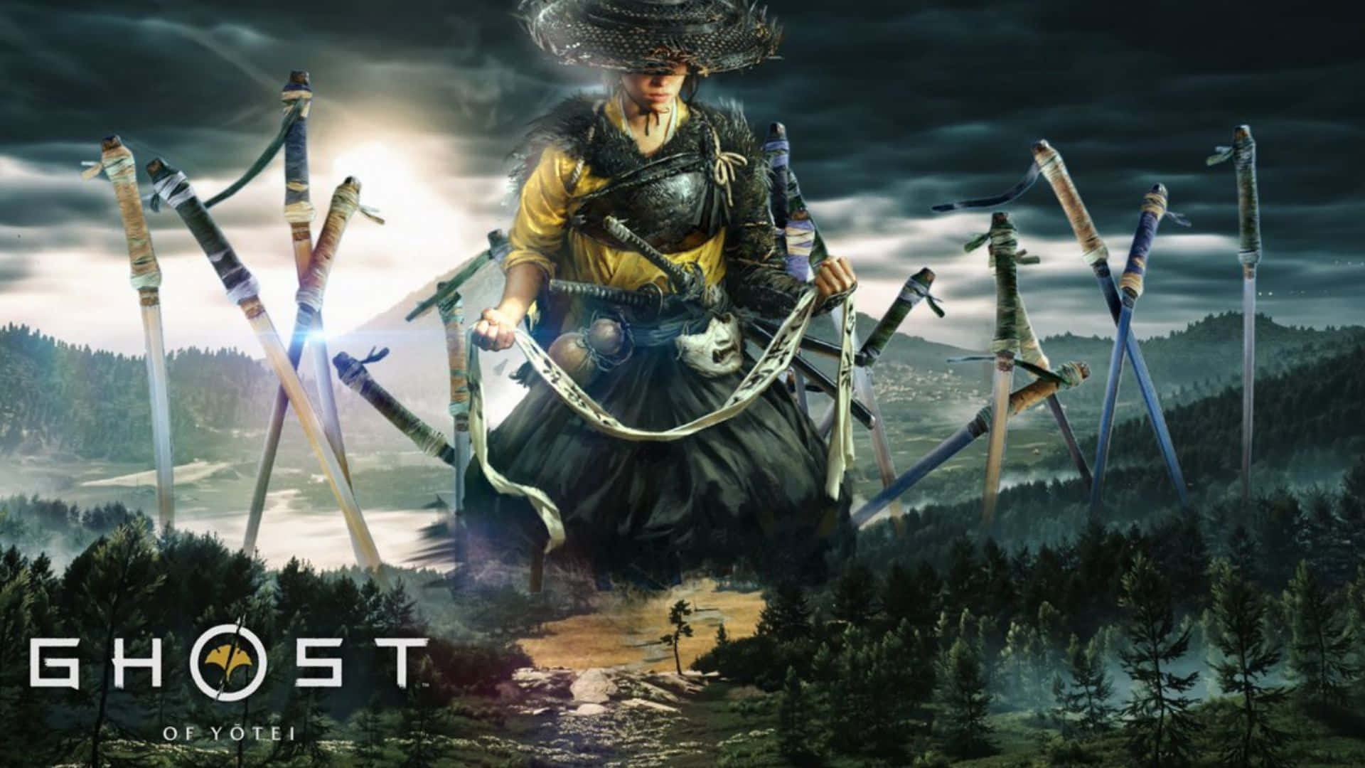 Ghost Of Yotei, samurai warrior, wide-brimmed hat, Full HD Desktop Wallpaper