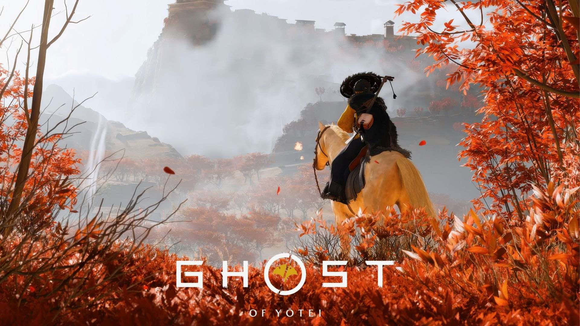 Ghost Of Yotei, pale horse, misty autumn forest, Full HD Desktop Wallpaper