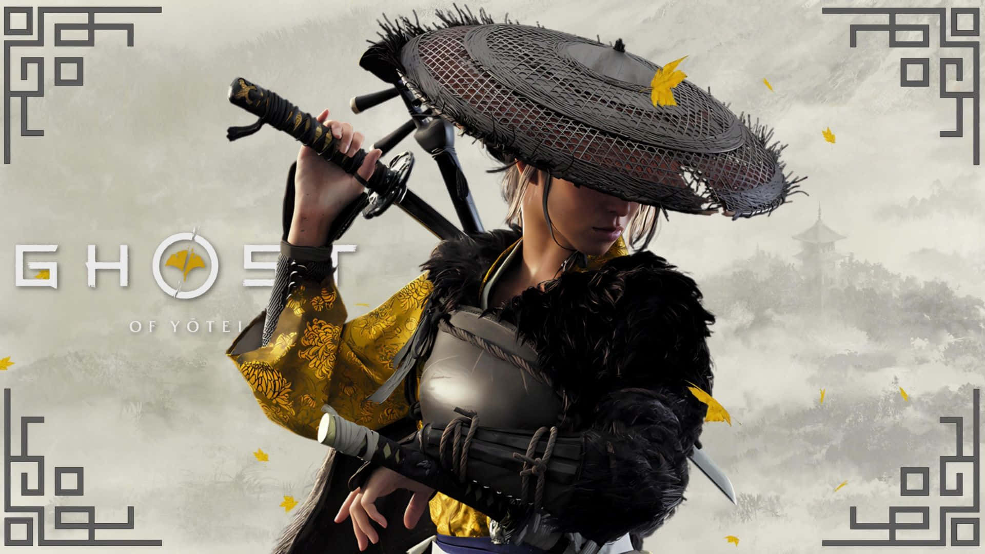 Ghost Of Yotei, samurai warrior, frayed straw hat, Full HD Desktop Wallpaper
