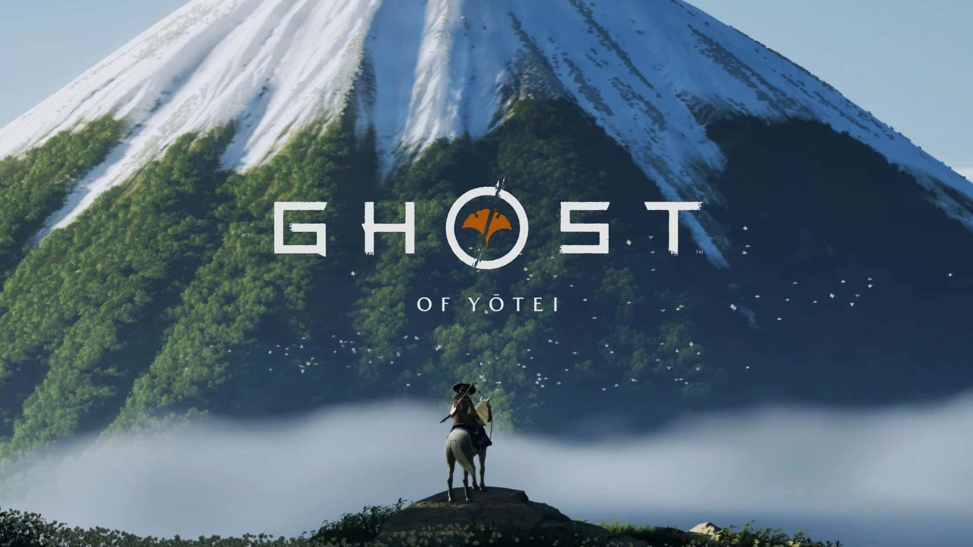 Ghost Of Yotei, white horse, rocky peak, Full HD Desktop Wallpaper