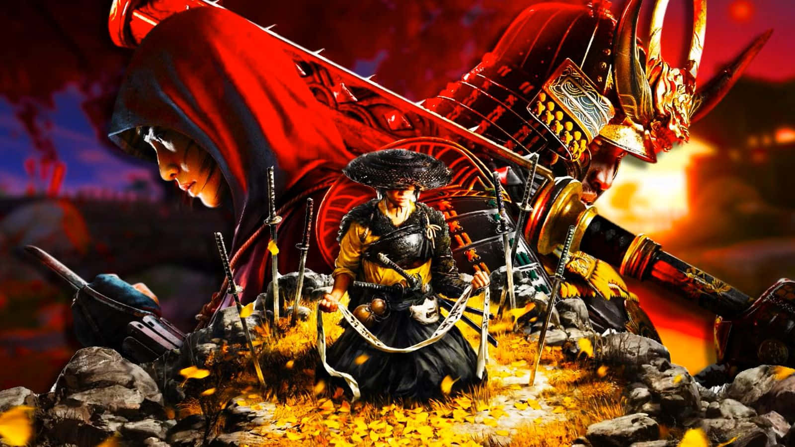 Ghost Of Yotei, samurai warrior, red hooded figure, HD Desktop Wallpaper