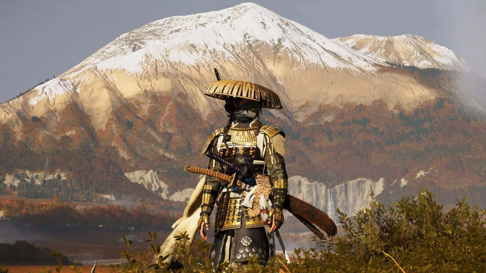 Ghost Of Yotei, samurai, snowcapped mountain, HD Desktop Wallpaper