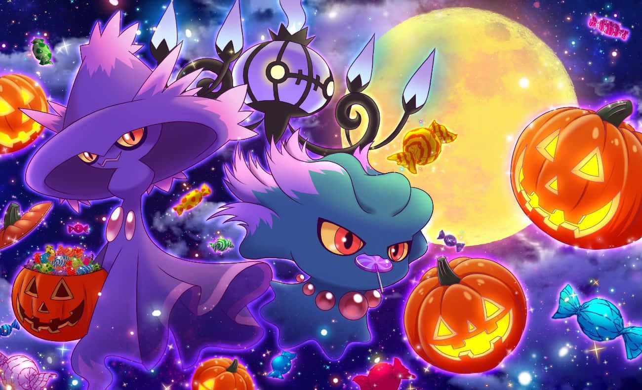 Ghost Pokemon, glowing pumpkins, candy, HD Desktop Wallpaper
