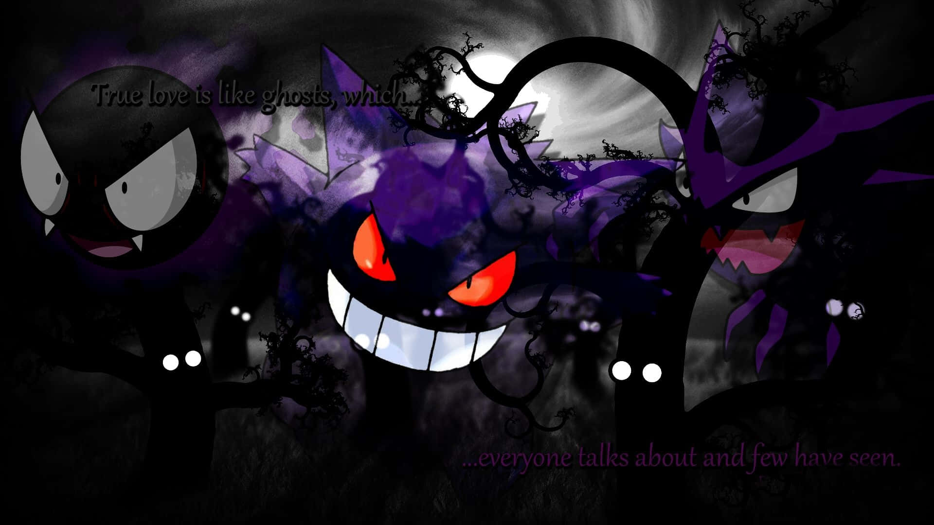 Ghost Pokemon, purple, glowing eyes, Full HD Desktop Wallpaper