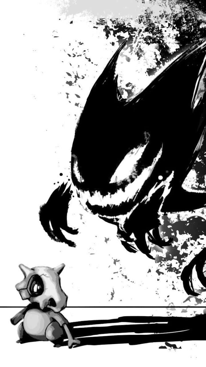Ghost Pokemon, black and white ink splatter style, tiny cartoon creature, HD Phone Wallpaper