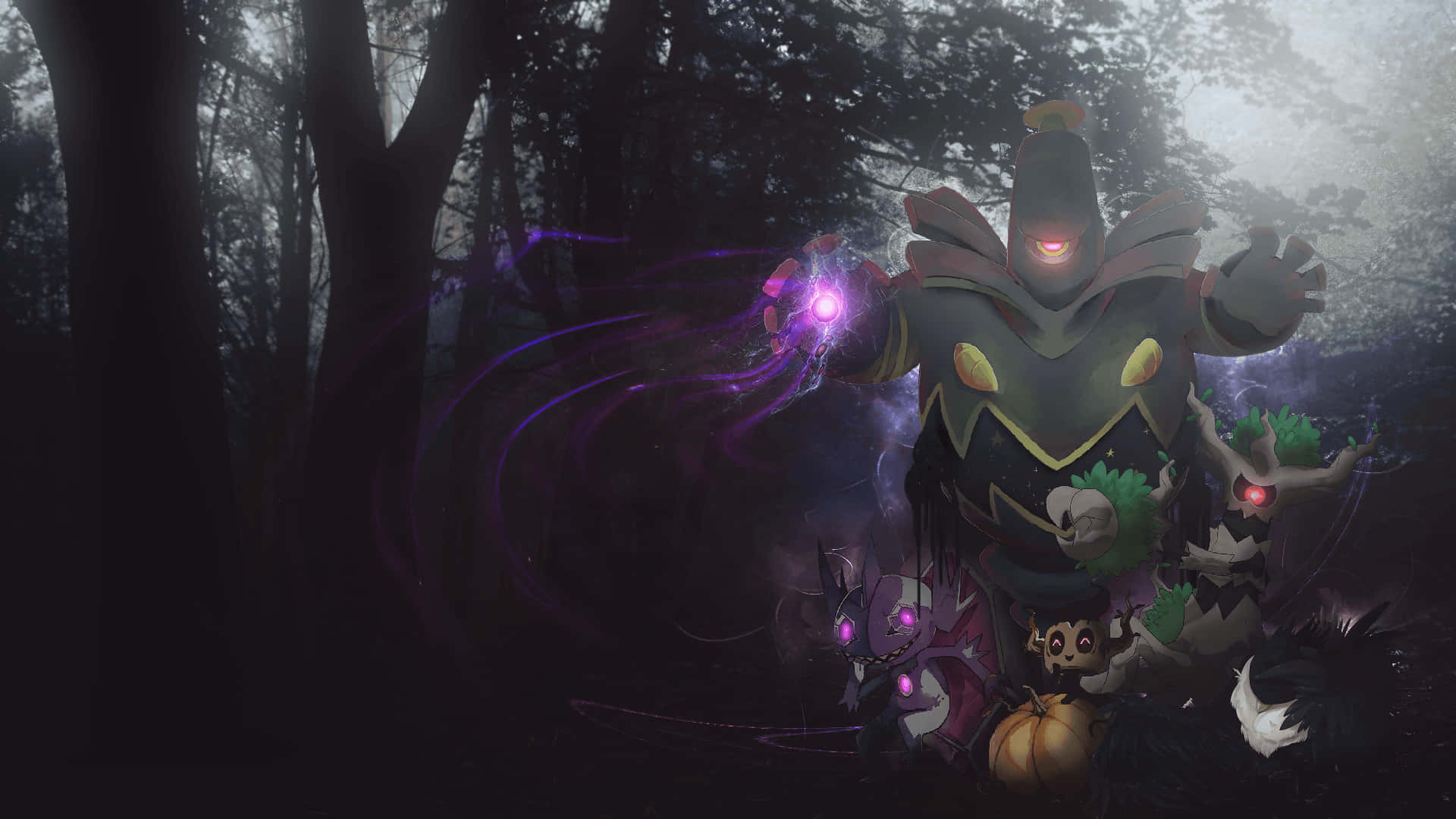 Ghost Pokemon, glowing purple energy creature, mystical beings, Full HD Desktop Wallpaper