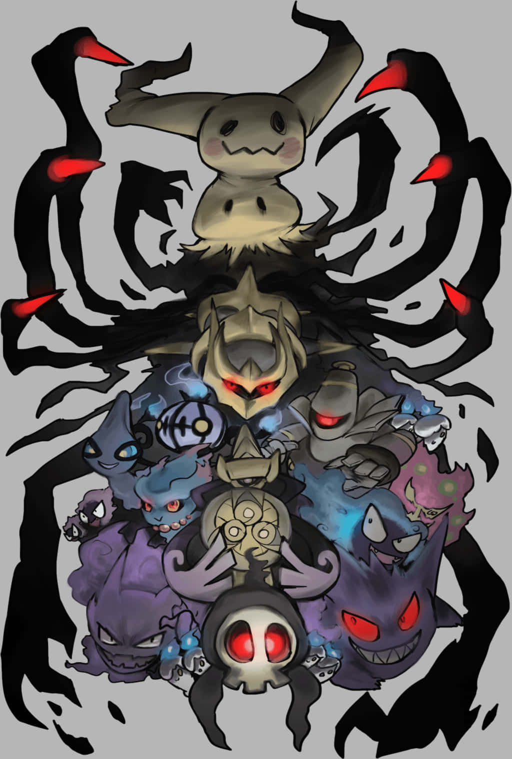 Ghost Pokemon, anime-style, glowing red eyes, HD Phone Wallpaper