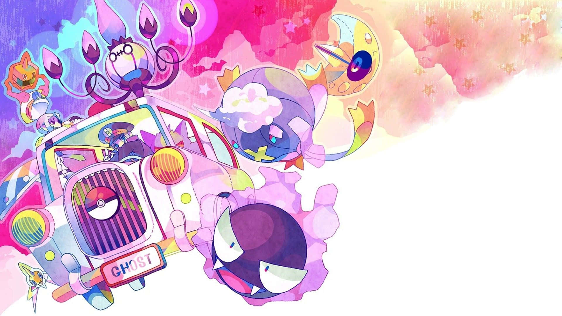 Ghost Pokemon, anime-style, colorful Pokémon characters, Full HD Desktop Wallpaper