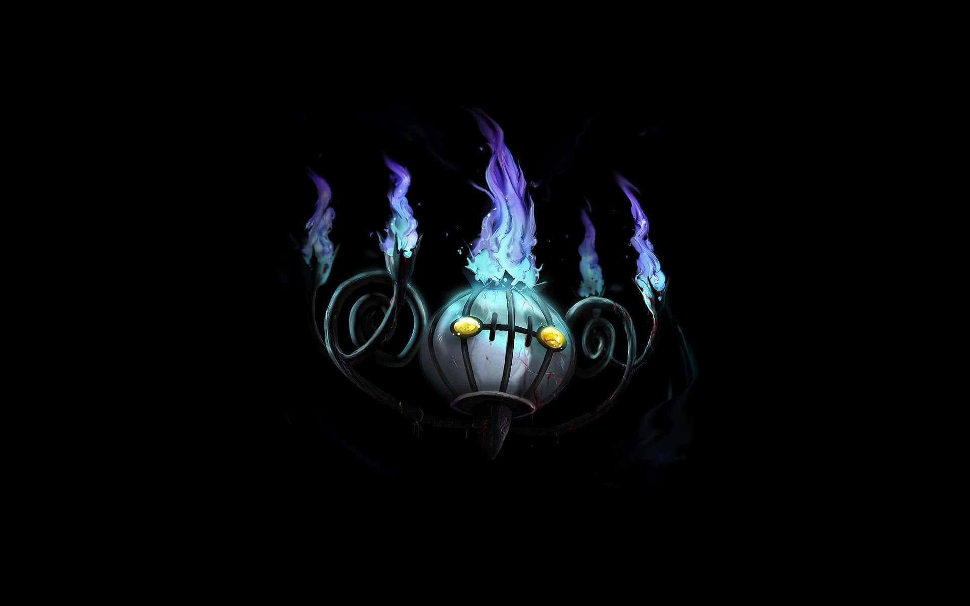 Ghost Pokemon, glowing blue and purple flame-headed creature, yellow eyes, Full HD Desktop Wallpaper