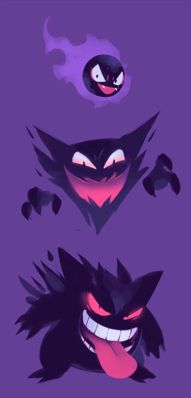 Ghost Pokemon, purple background, glowing eyes, HD Phone Wallpaper