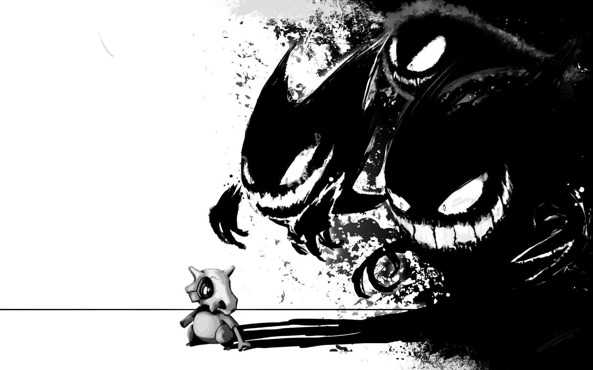 Ghost Pokemon, black and white, glowing eyes, Full HD Desktop Wallpaper