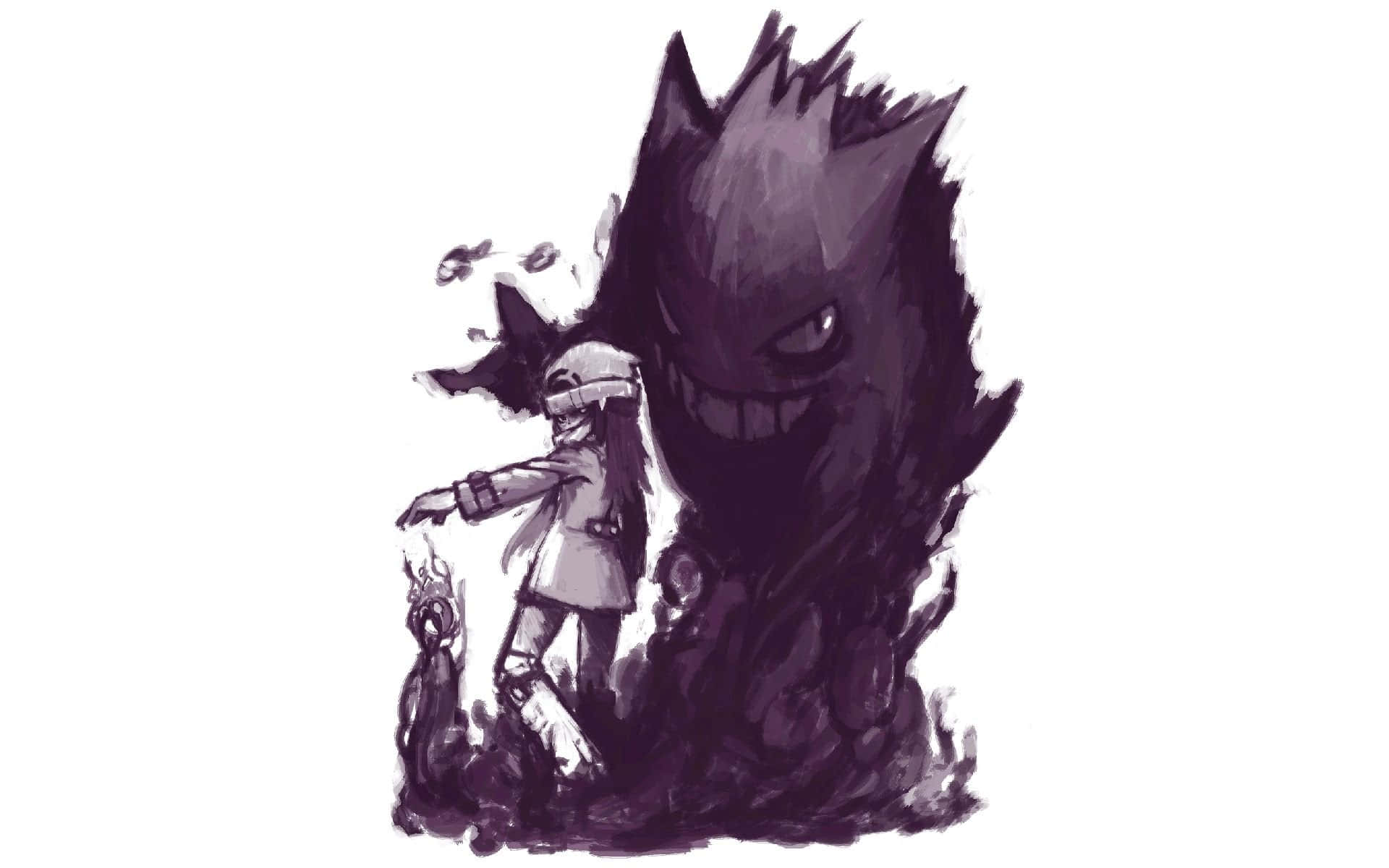 Ghost Pokemon, towering shadowy monster, glowing eyes, Full HD Desktop Wallpaper