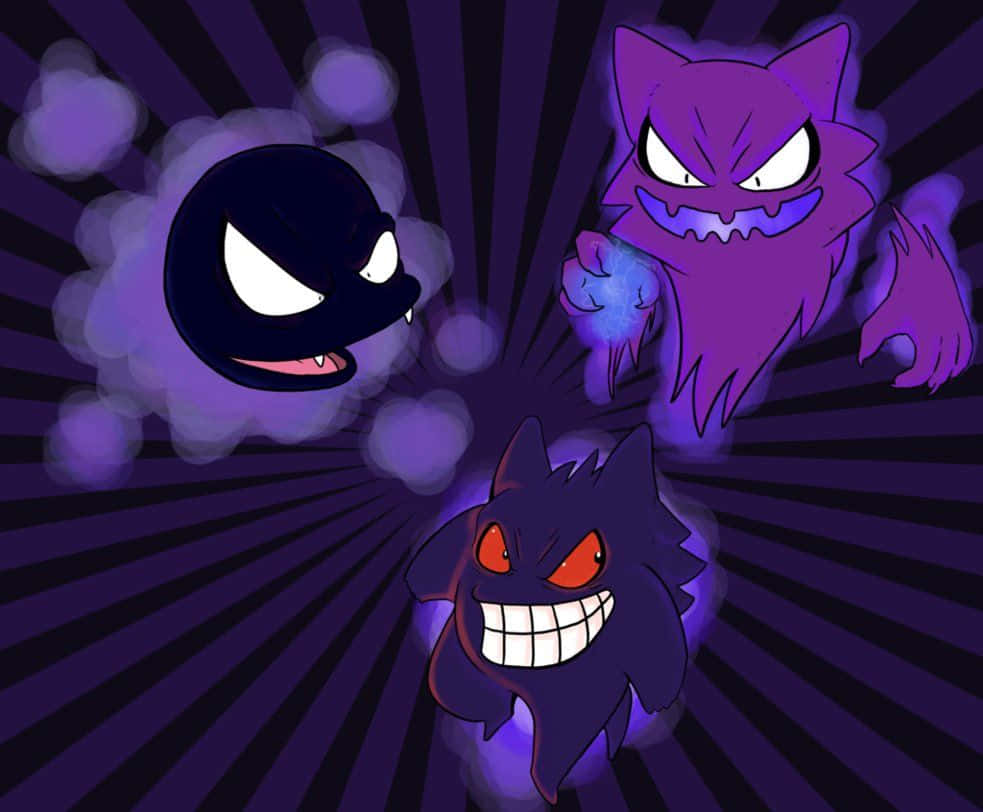 Ghost Pokemon, glowing eyes, sharp teeth, SD Desktop Wallpaper