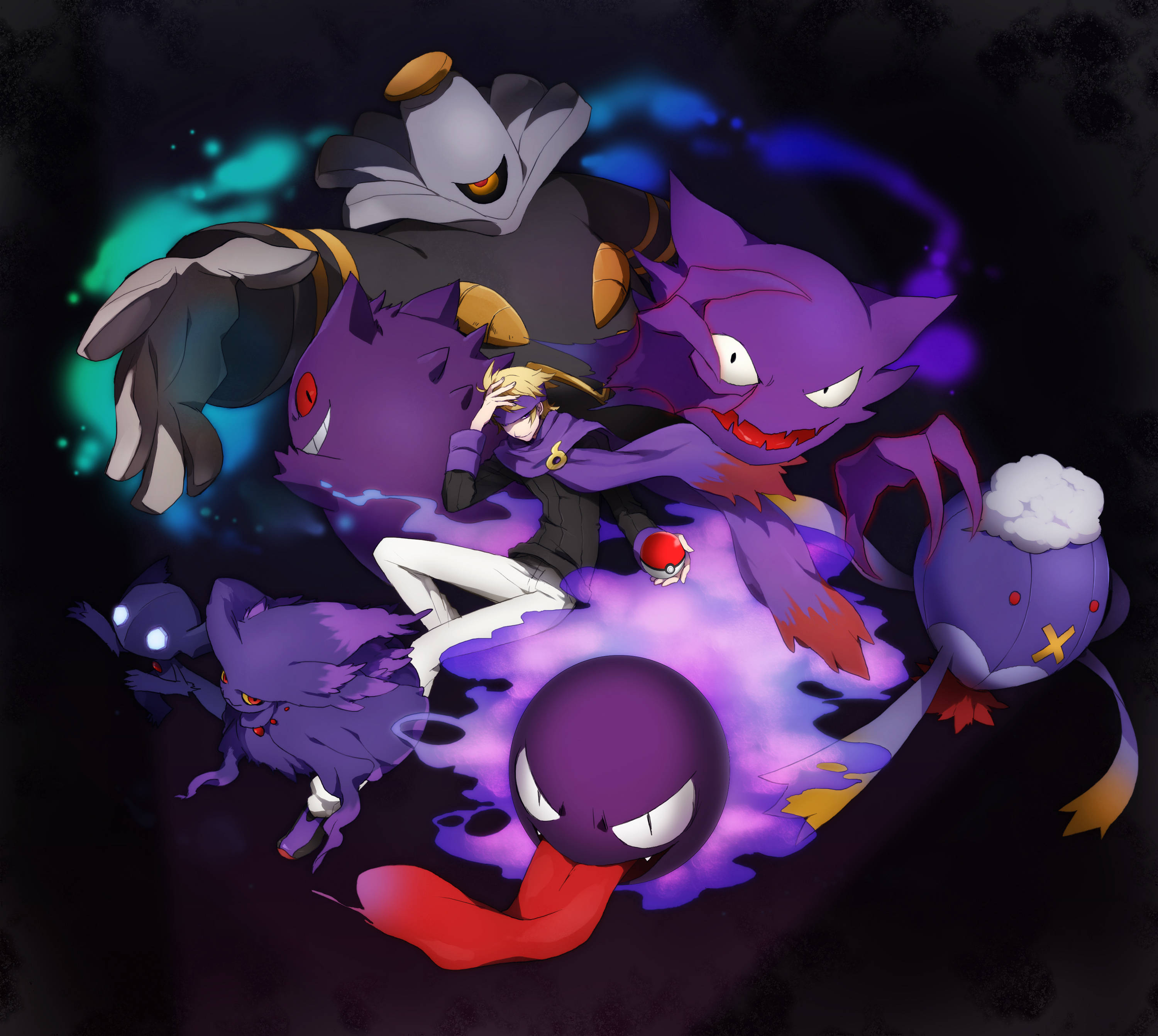 Cute Ghost Pokemon, young trainer, menacing purple Pokémon, 2K Desktop Wallpaper