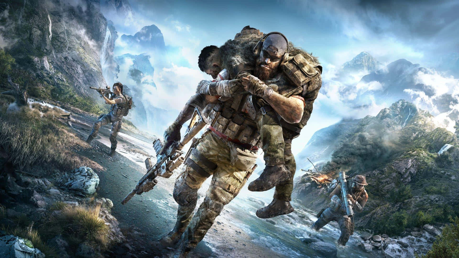 Ghost Recon, misty mountain river, rugged terrain, Full HD Desktop Wallpaper