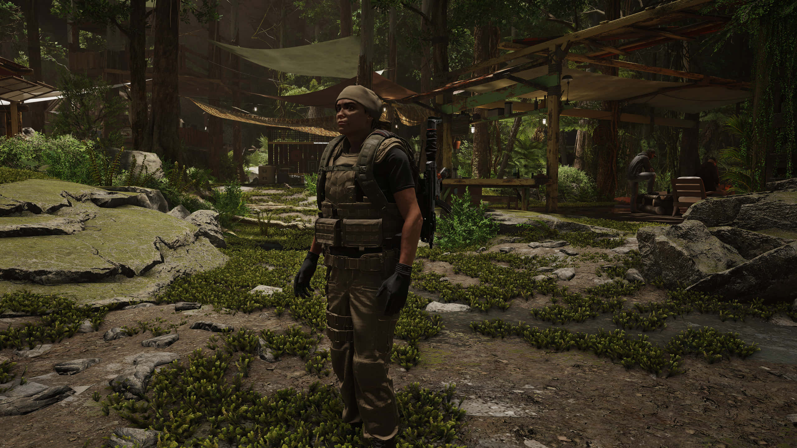 Ghost Recon, tactical gear, mossy jungle clearing, 2K Desktop Wallpaper