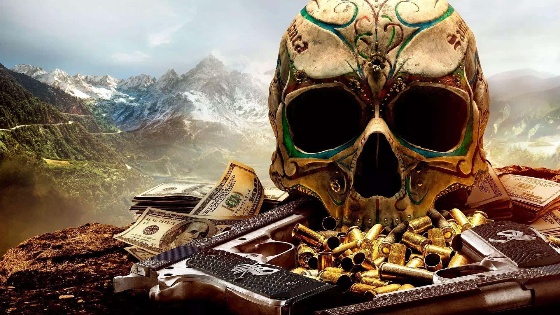 Ghost Recon, decorated skull, guns, Full HD Desktop Wallpaper