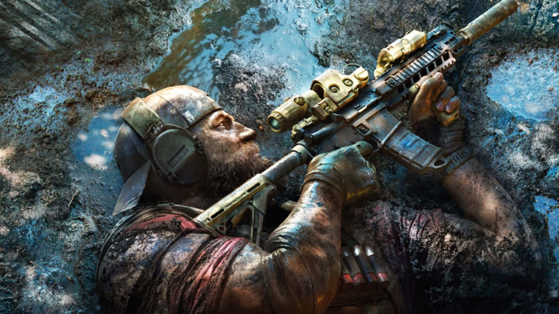 Ghost Recon, bearded soldier, muddy gear, Full HD Desktop Wallpaper