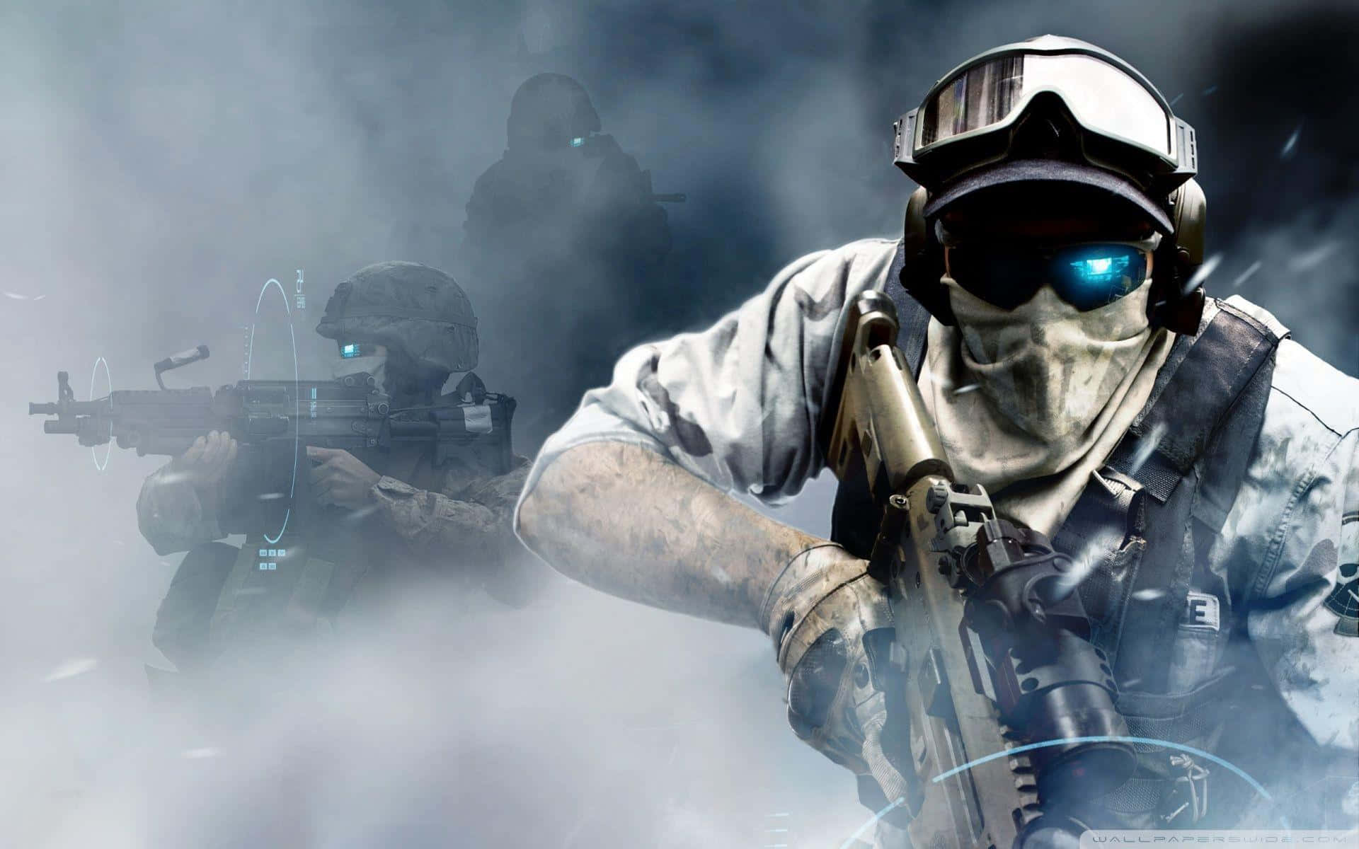 Ghost Recon, tactical gear, glowing blue visors, Full HD Desktop Wallpaper