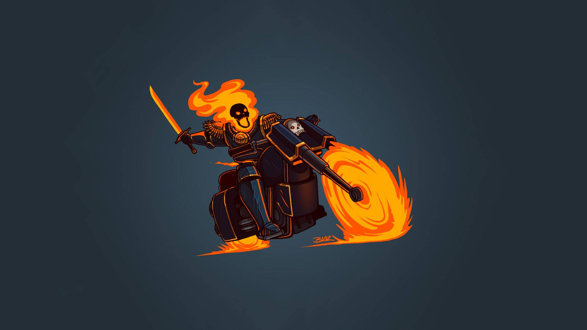 Ghost Rider, flaming skull, motorcycle, Full HD Desktop Wallpaper