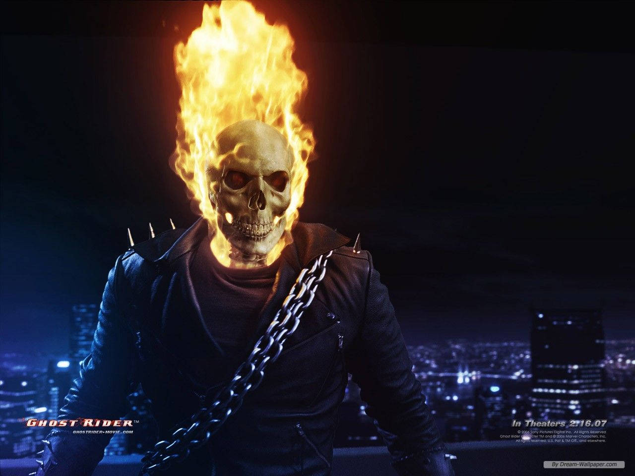 Ghost Rider, flaming skull, spiked leather jacket, HD Desktop Wallpaper