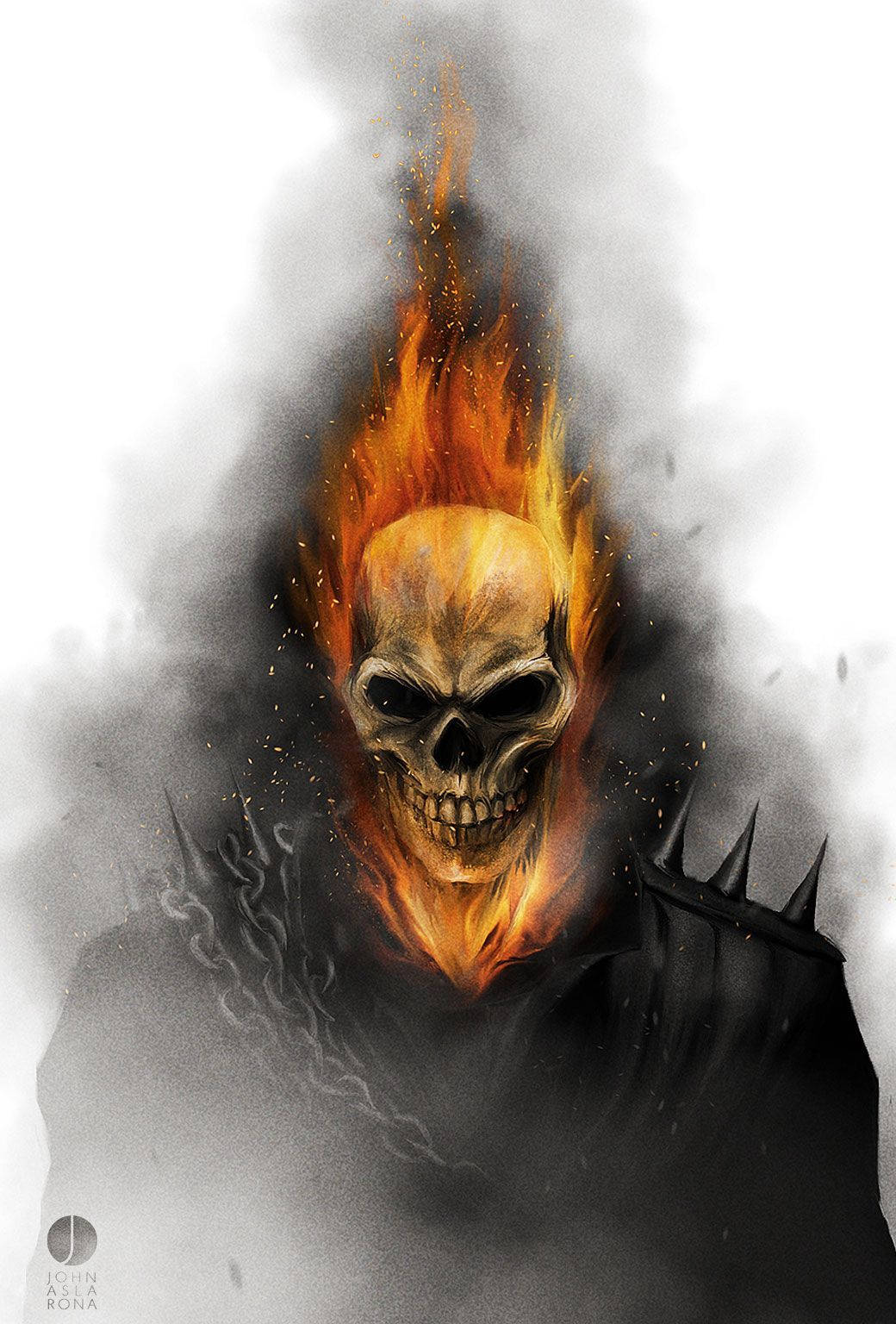 Ghost Rider, flaming skull, glowing orange fire, HD Phone Wallpaper
