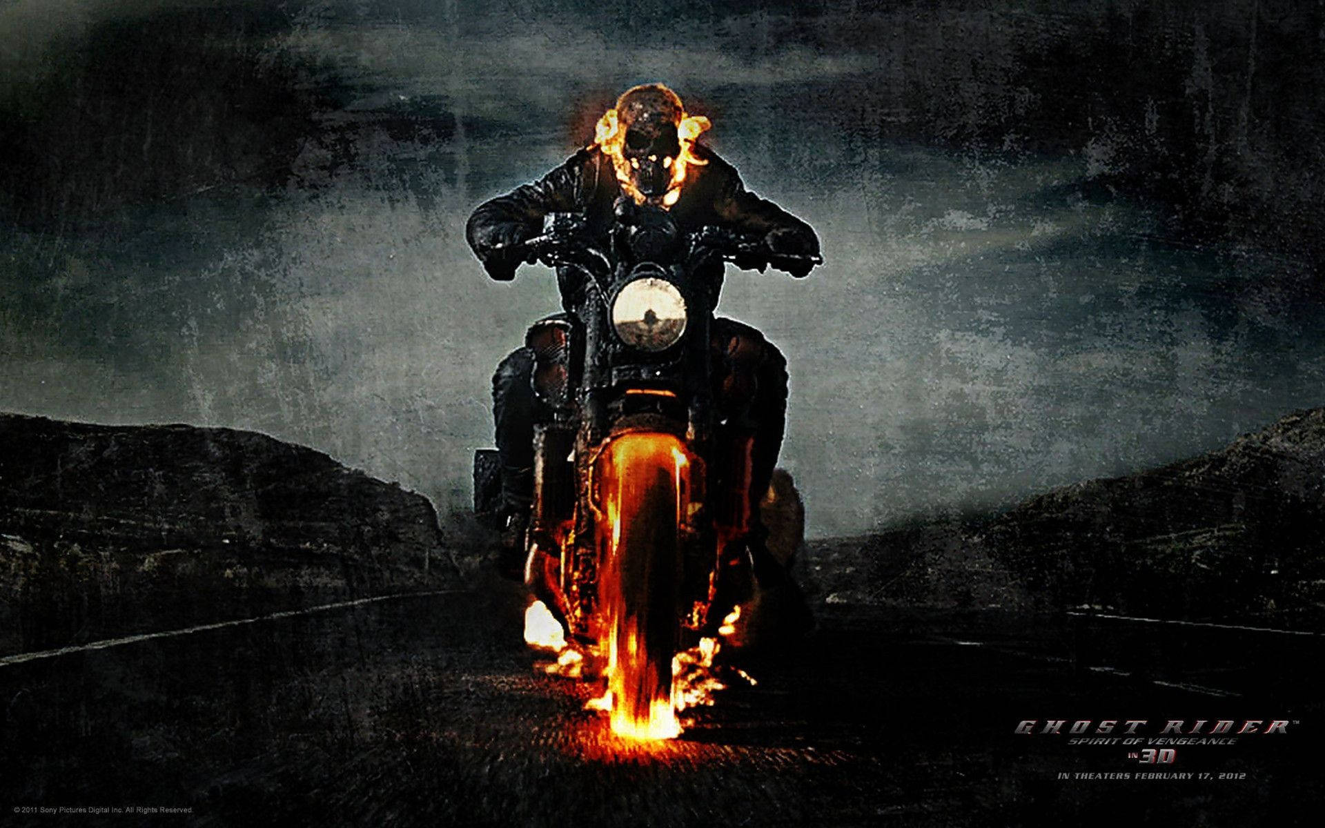 Ghost Rider, flaming motorcycle, dark desolate road, Full HD Desktop Wallpaper