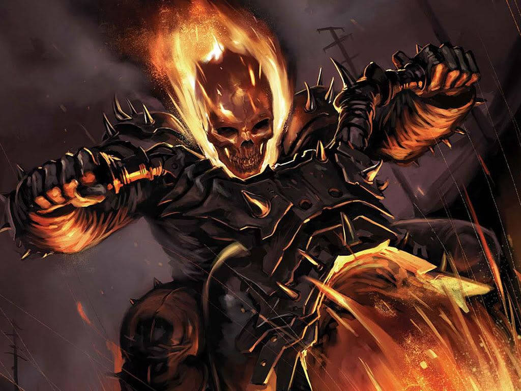 Ghost Rider, flaming motorcycle, skull head, SD Desktop Wallpaper