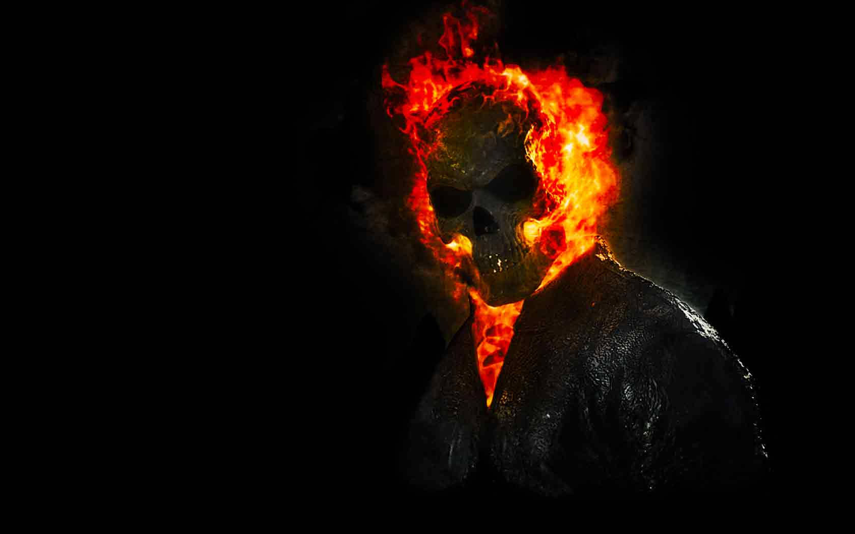 Ghost Rider, fiery skull, glowing orange fire, HD Desktop Wallpaper