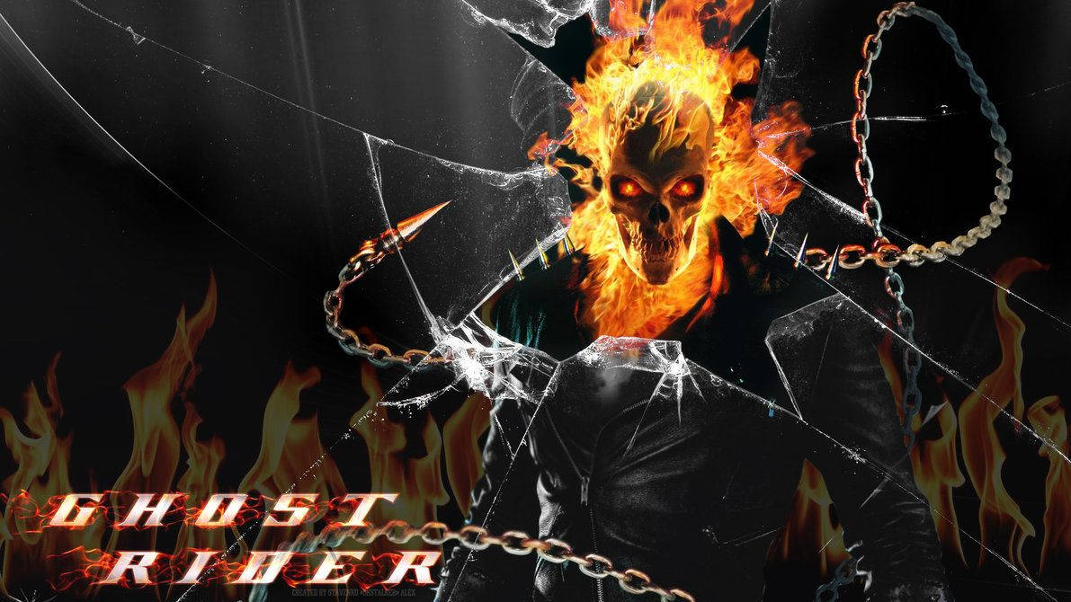 Ghost Rider, shattered glass, flaming skull, SD Desktop Wallpaper