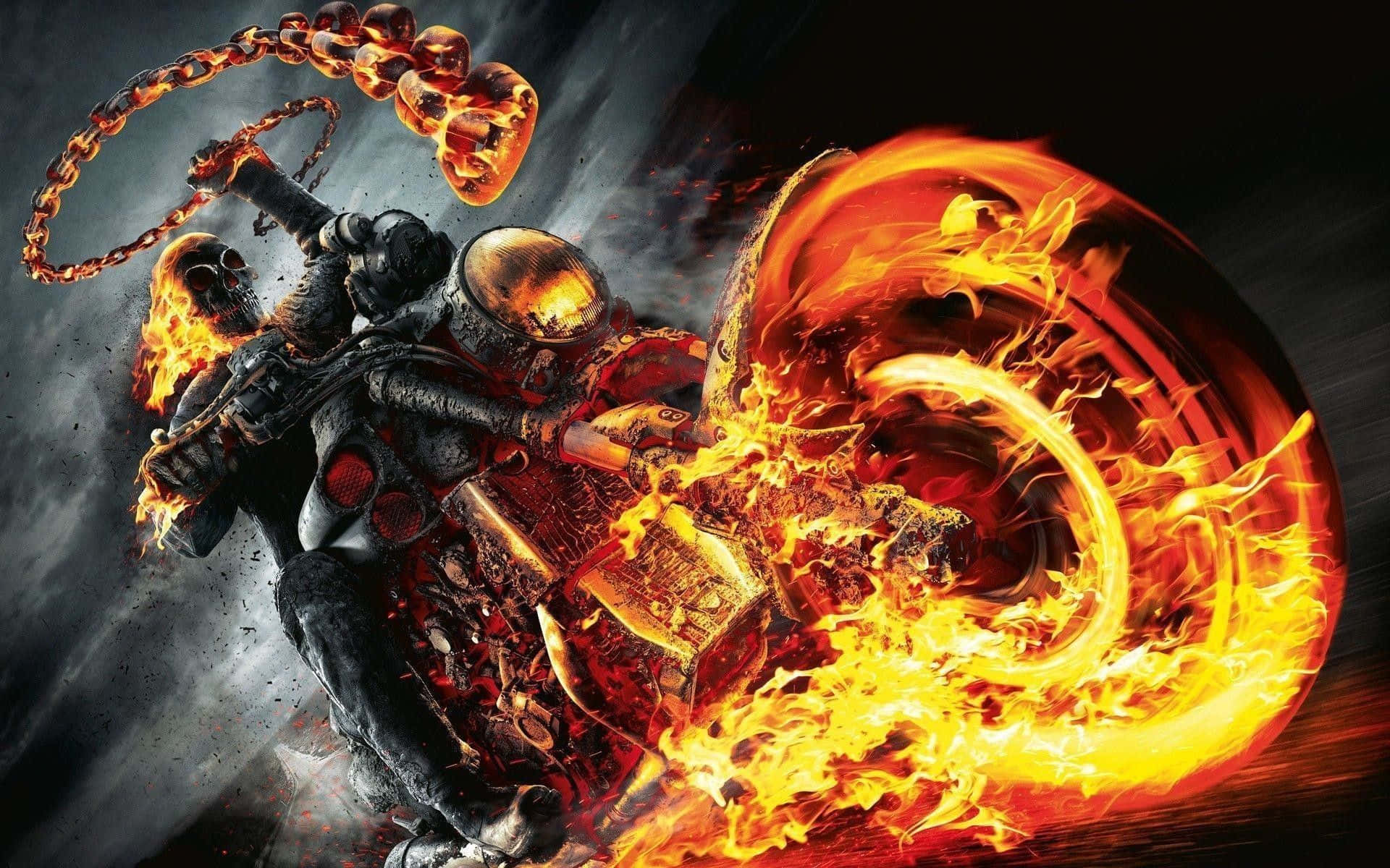 Ghost Rider, flaming motorcycle, fiery chain, Full HD Desktop Wallpaper