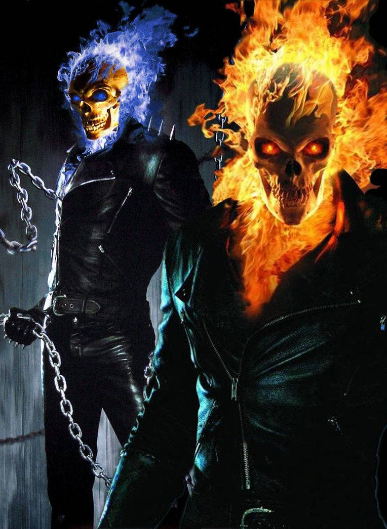 Ghost Rider, blue flames, orange flames, SD Phone Wallpaper
