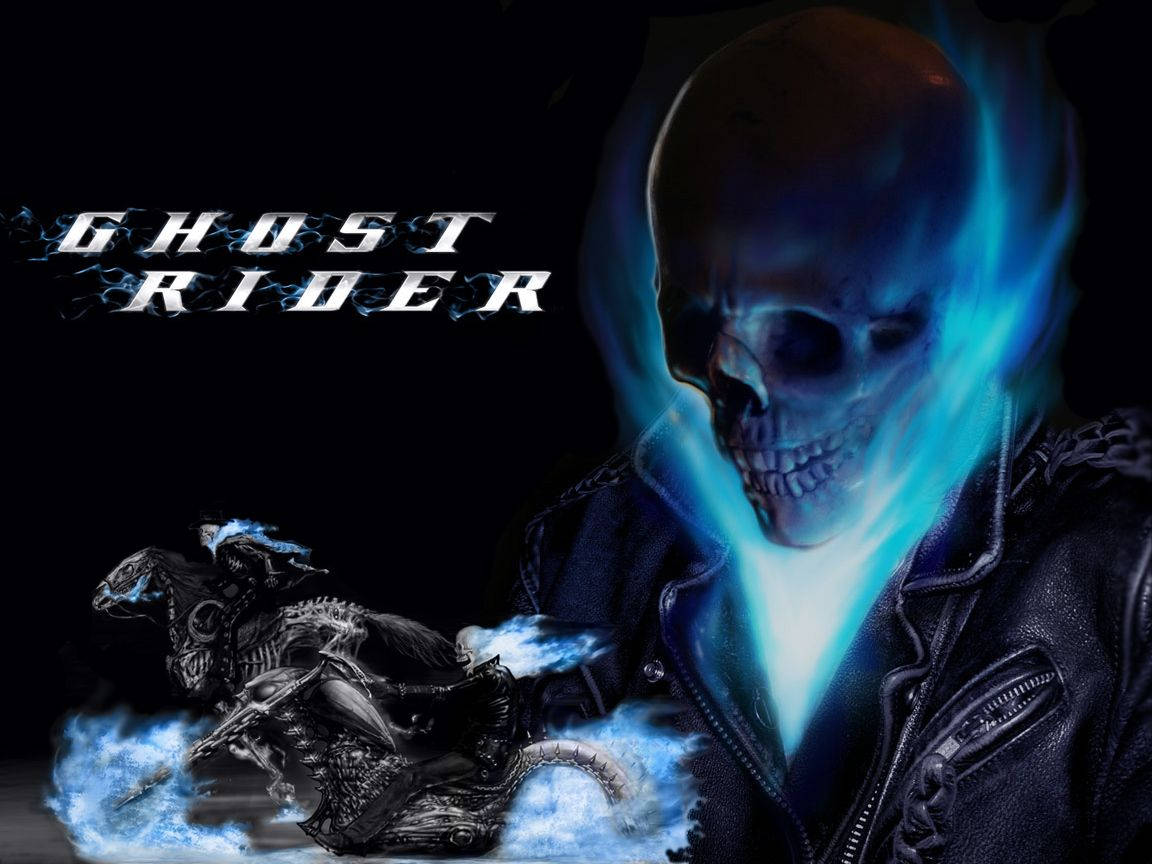 Blue Ghost Rider, blue flaming skull, skeletal motorcycle, SD Desktop Wallpaper