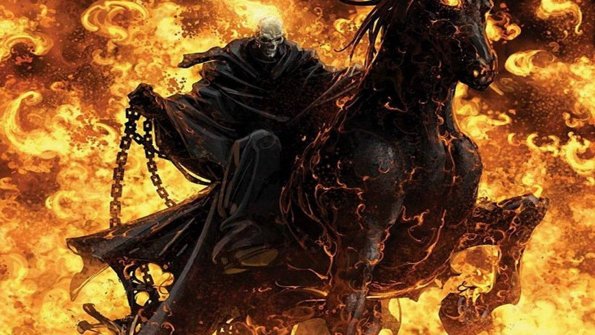 Ghost Rider, flaming horse, black robes, SD Desktop Wallpaper