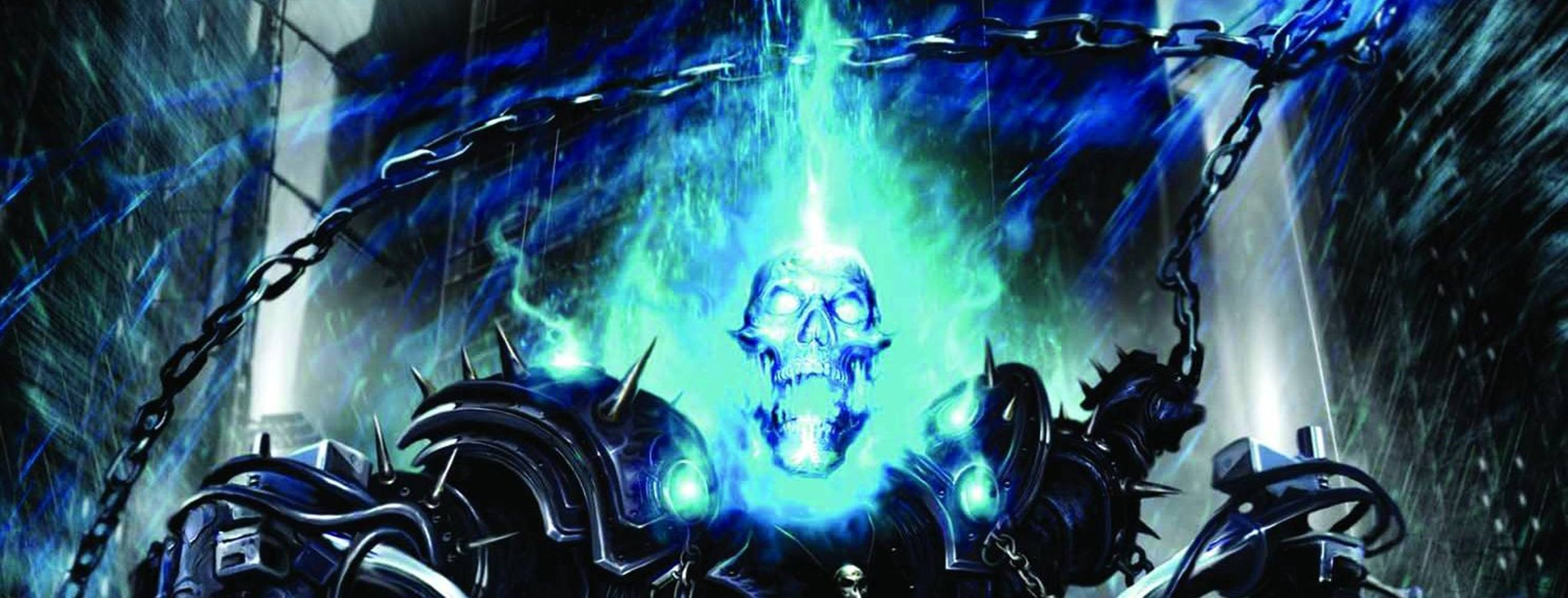 Blue Ghost Rider, Ghost Rider, flaming skull, 2K Desktop Wallpaper