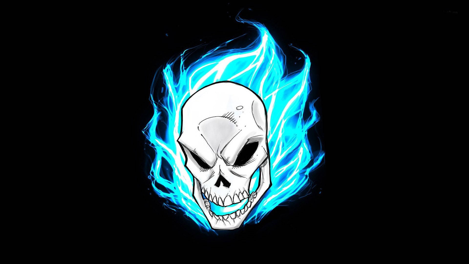 Blue Ghost Rider, white skull, glowing blue flames, Full HD Desktop Wallpaper